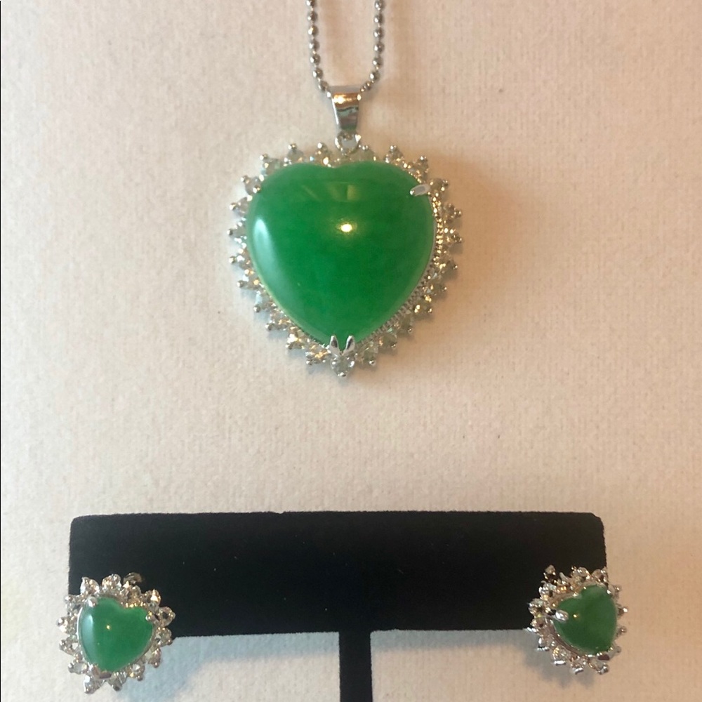 Malaysian jade heart necklace and earrings